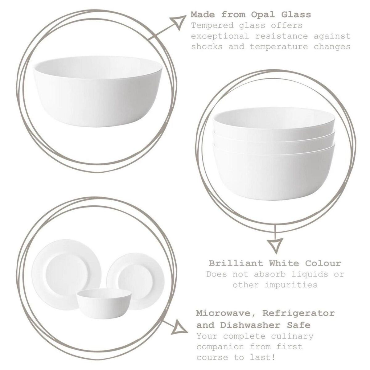Bormioli Rocco Toledo Glass Dinner Plates Tempered Dinnerware 23cm White - Image 2