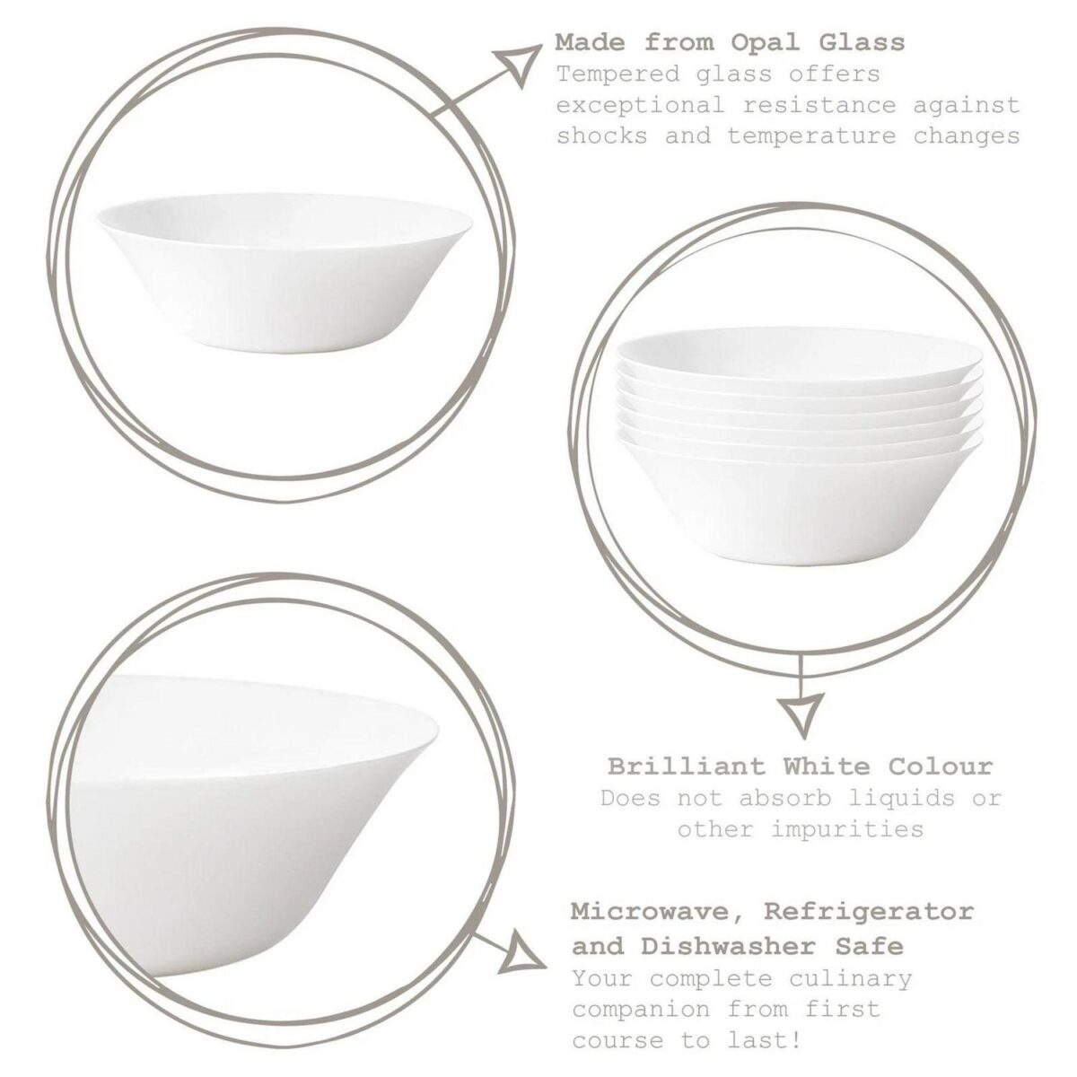 Bormioli Rocco White Moon Glass Serving Bowl Glass Dinnerware 27cm White - Image 2
