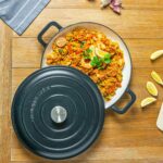 Cast Iron Shallow Casserole Dish with Lid Enameled Hob to Oven 2.3L Matt Black - Image 6