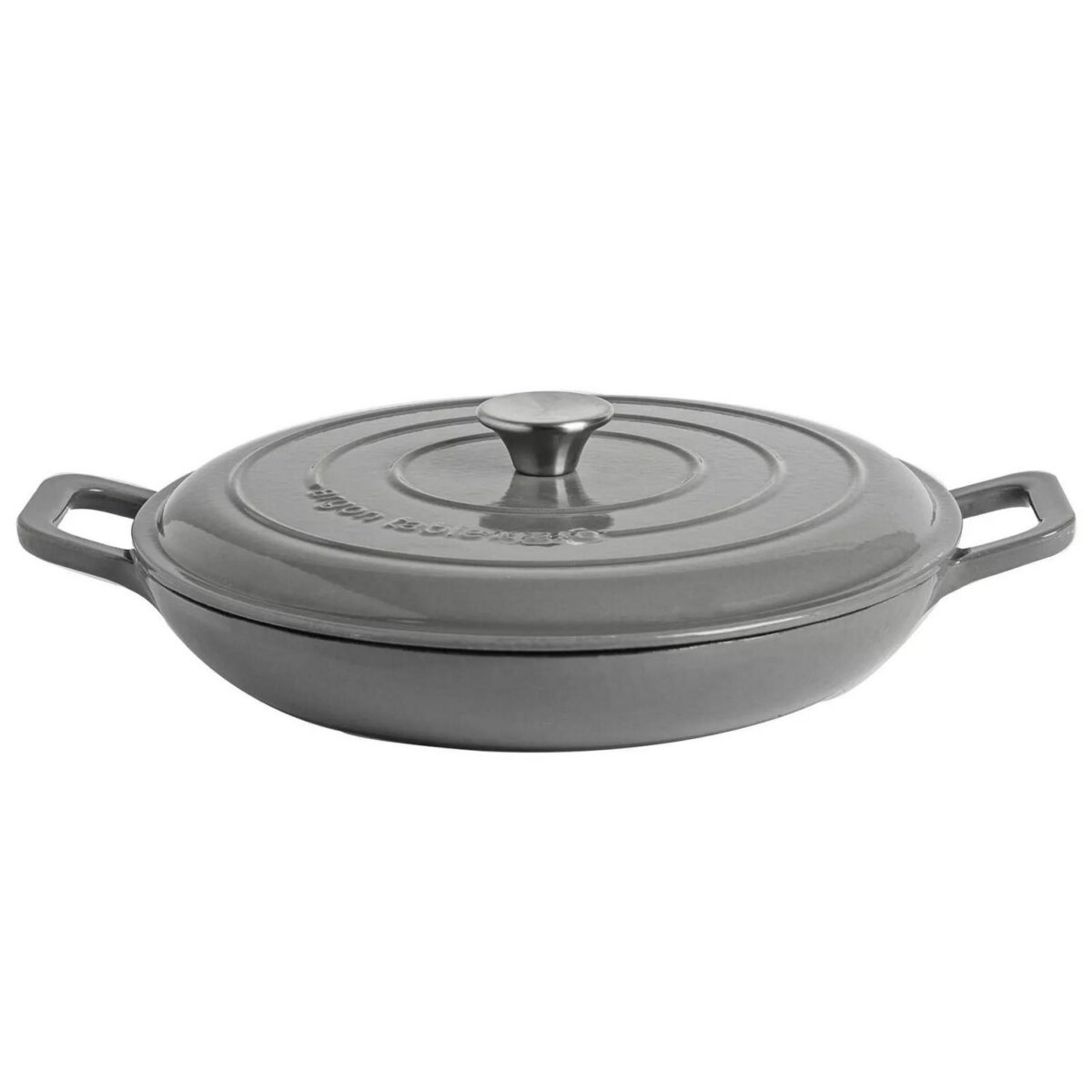 Cast Iron Shallow Casserole Dish with Lid Enameled Hob to Oven 30cm Slate Grey - Image 1