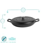 Cast Iron Shallow Casserole Dish with Lid Enameled Hob to Oven 2.3L Matt Black - Image 3