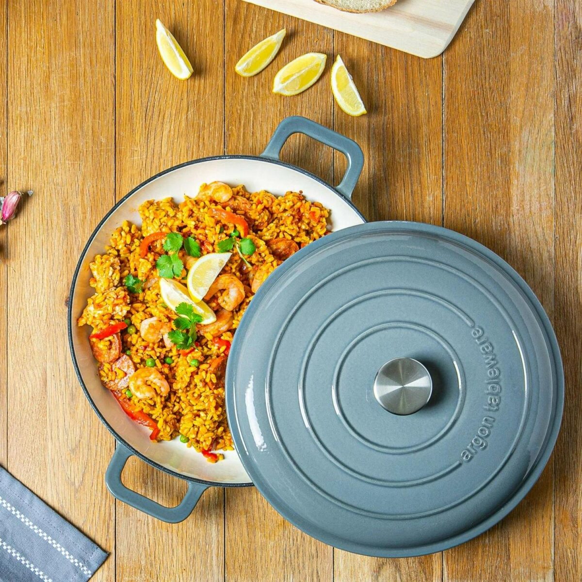 Cast Iron Shallow Casserole Dish with Lid Enameled Hob to Oven 30cm Slate Grey - Image 6