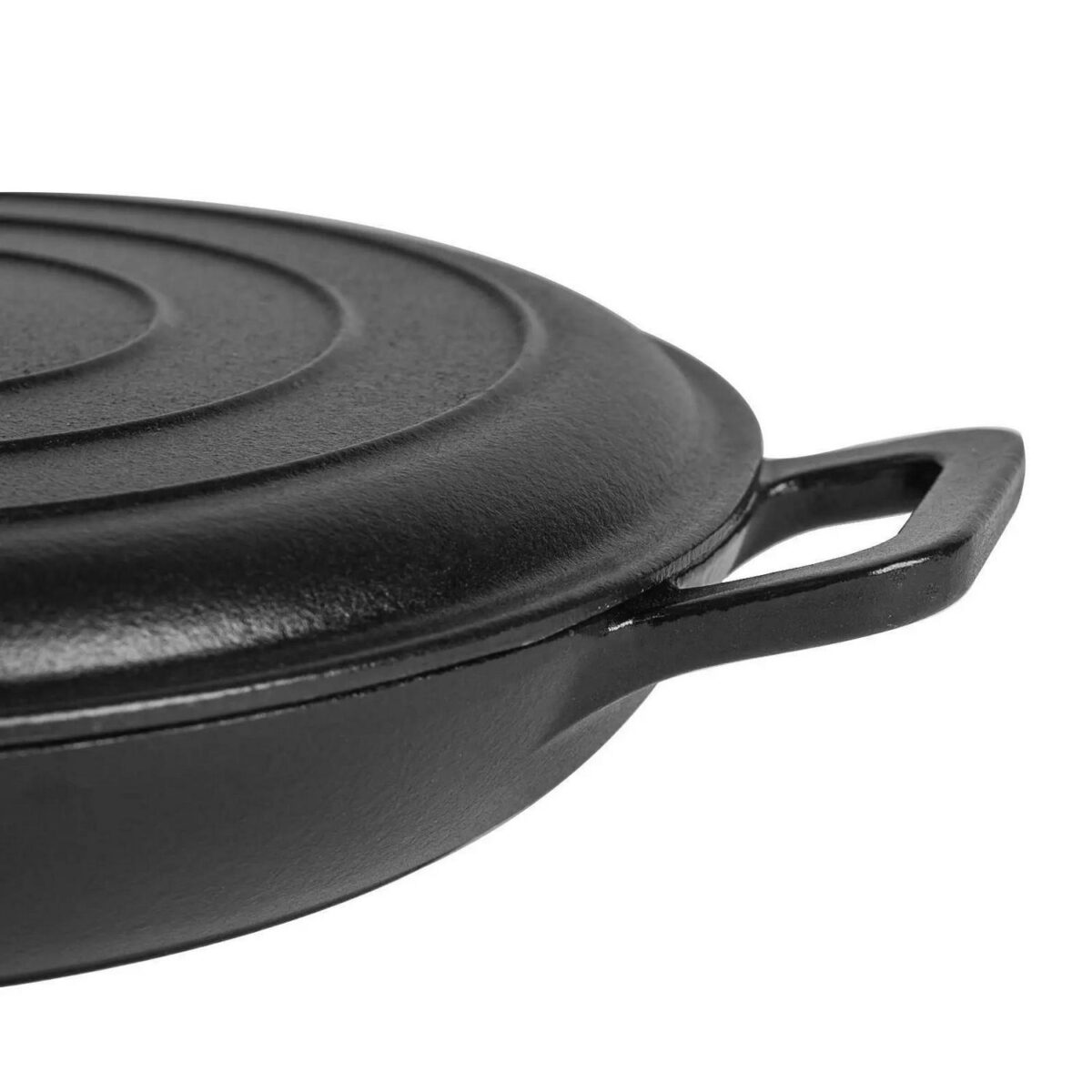 Cast Iron Shallow Casserole Dish with Lid Enameled Hob to Oven 2.3L Matt Black - Image 5