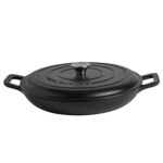 Cast Iron Shallow Casserole Dish with Lid Enameled Hob to Oven 2.3L Matt Black