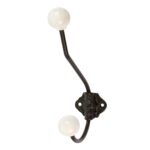 Ceramic Ball Hat and Coat Hook Cast Iron Vintage Style W50mm x H180mm White