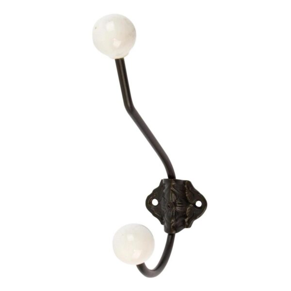Ceramic Ball Hat and Coat Hook Cast Iron Vintage Style W50mm x H180mm White