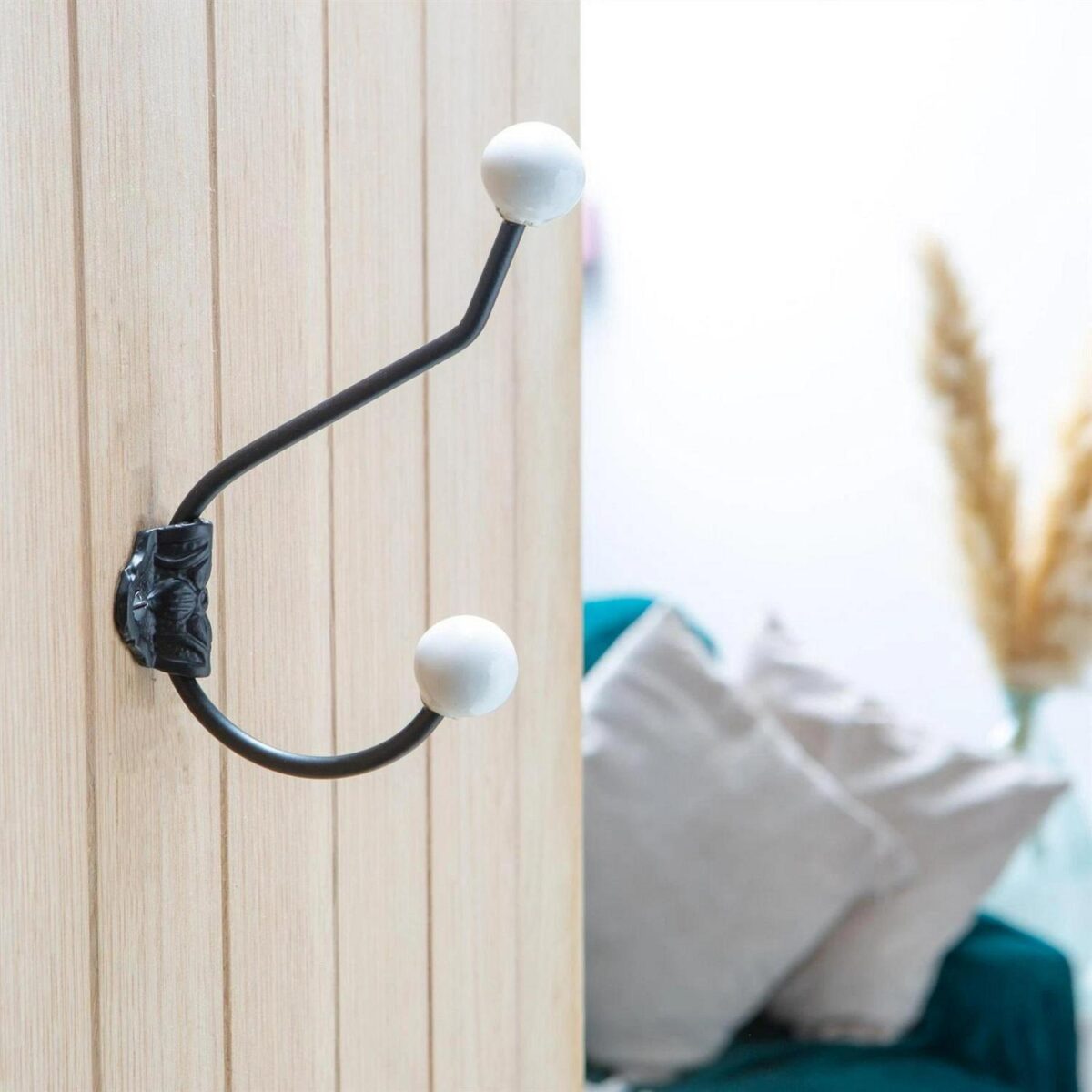 Ceramic Ball Hat and Coat Hook Cast Iron Vintage Style W50mm x H180mm White - Image 5