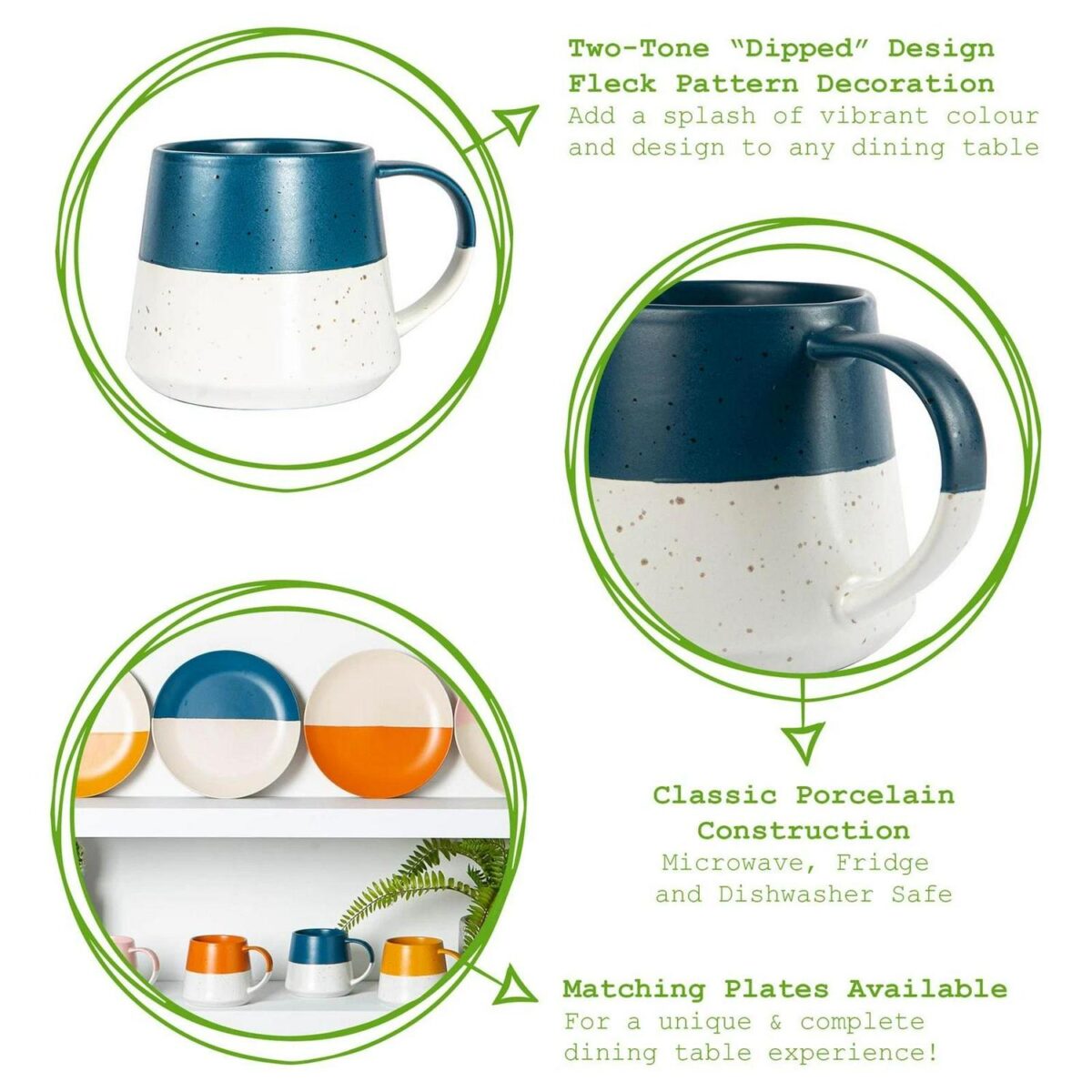 Ceramic Dipped Flecked Belly Coffee Mugs Patterned Tea Cup 370ml 4 Colours - Image 2