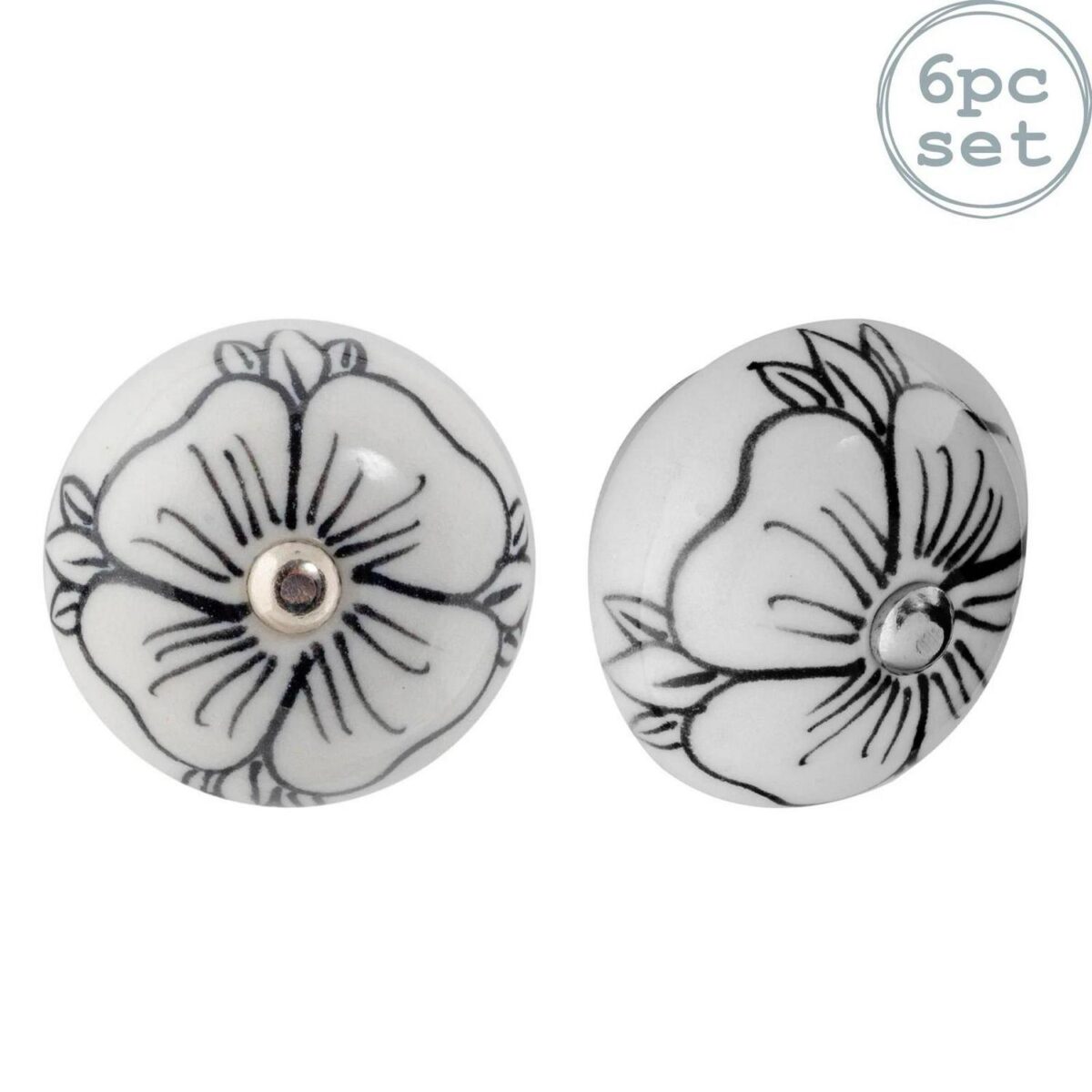 Ceramic Door Knobs Cabinet Drawer Handle Set, Floral Design, Flower Bud - x6 - Image 1
