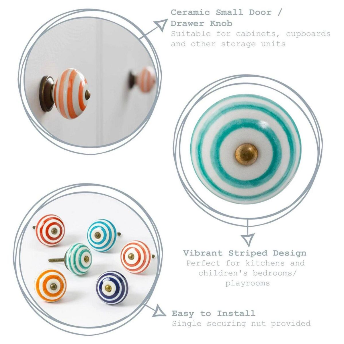 Ceramic Door Knobs Cabinet Drawer Handle Set, Stripe Design, Light Blue - x24 - Image 2