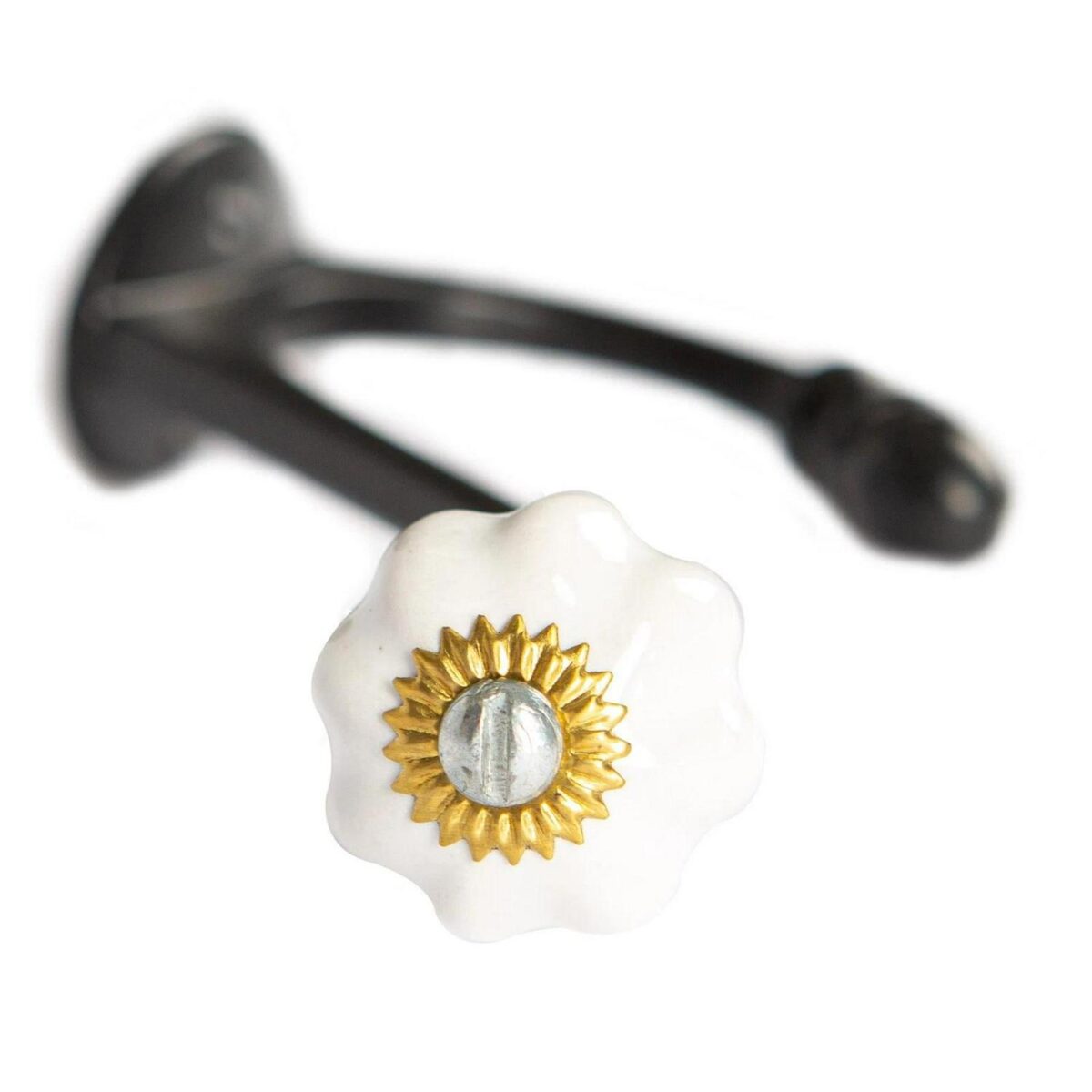Ceramic Flower Hat and Coat Hook Cast Iron Vintage Style W30mm x H140mm Black - Image 3