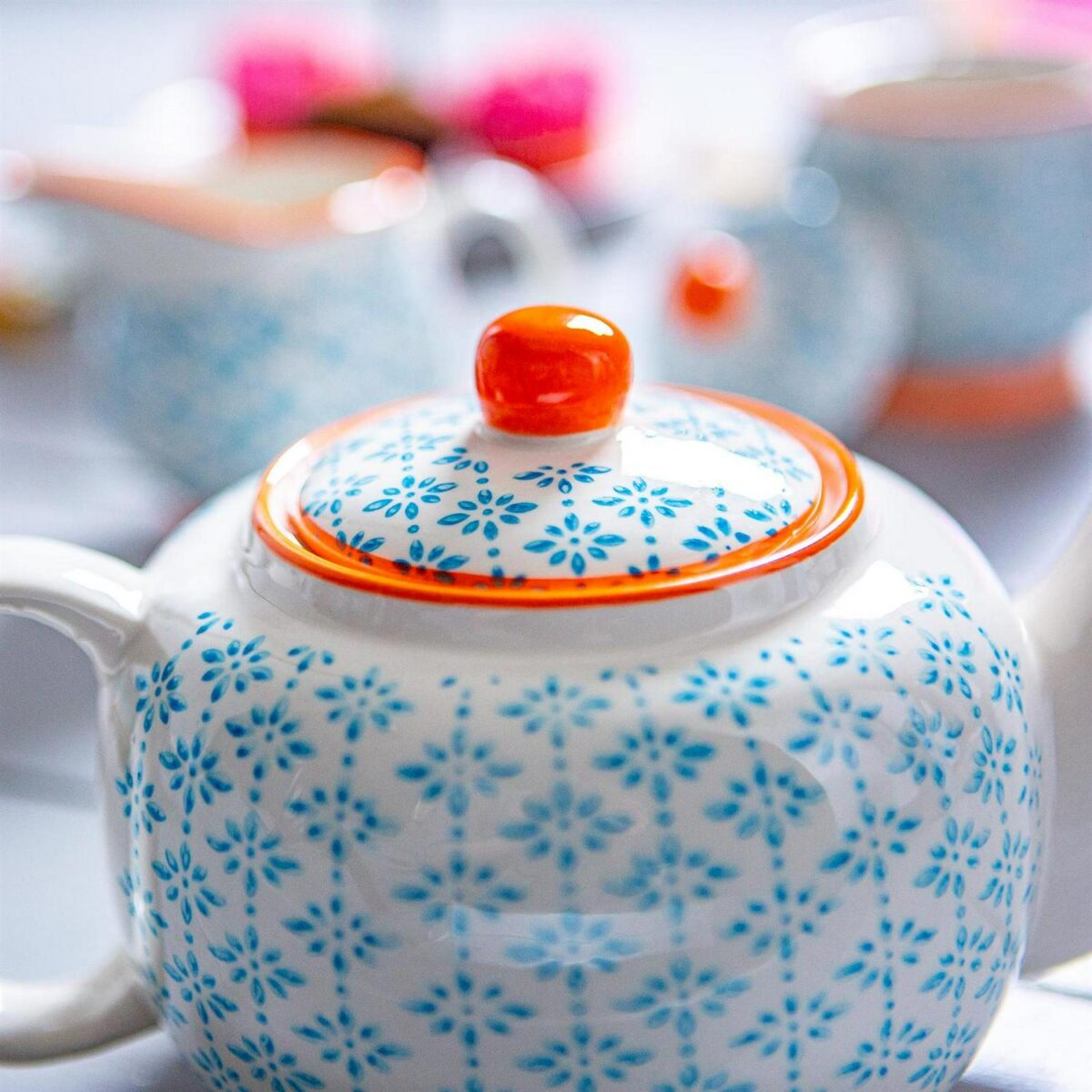 Ceramic Teapot Porcelain Vintage Style Herbal Tea Serving Pot 820ml, Blue Orange - Image 6