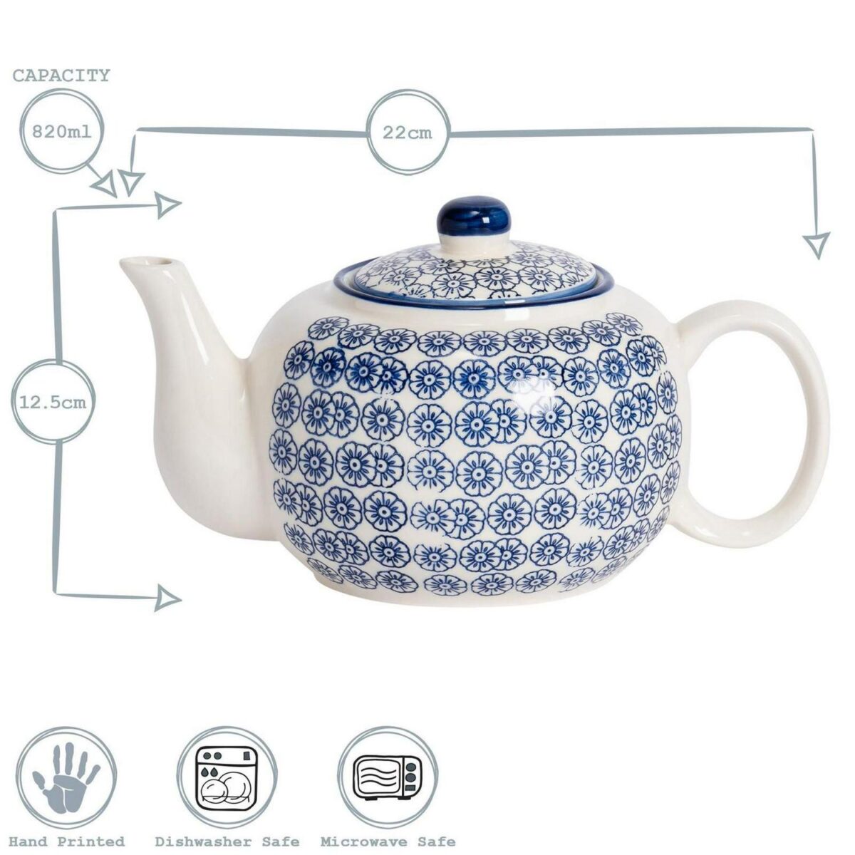 Ceramic Teapot Porcelain Vintage Style Herbal Tea Serving Pot 820ml, Blue Orange - Image 3