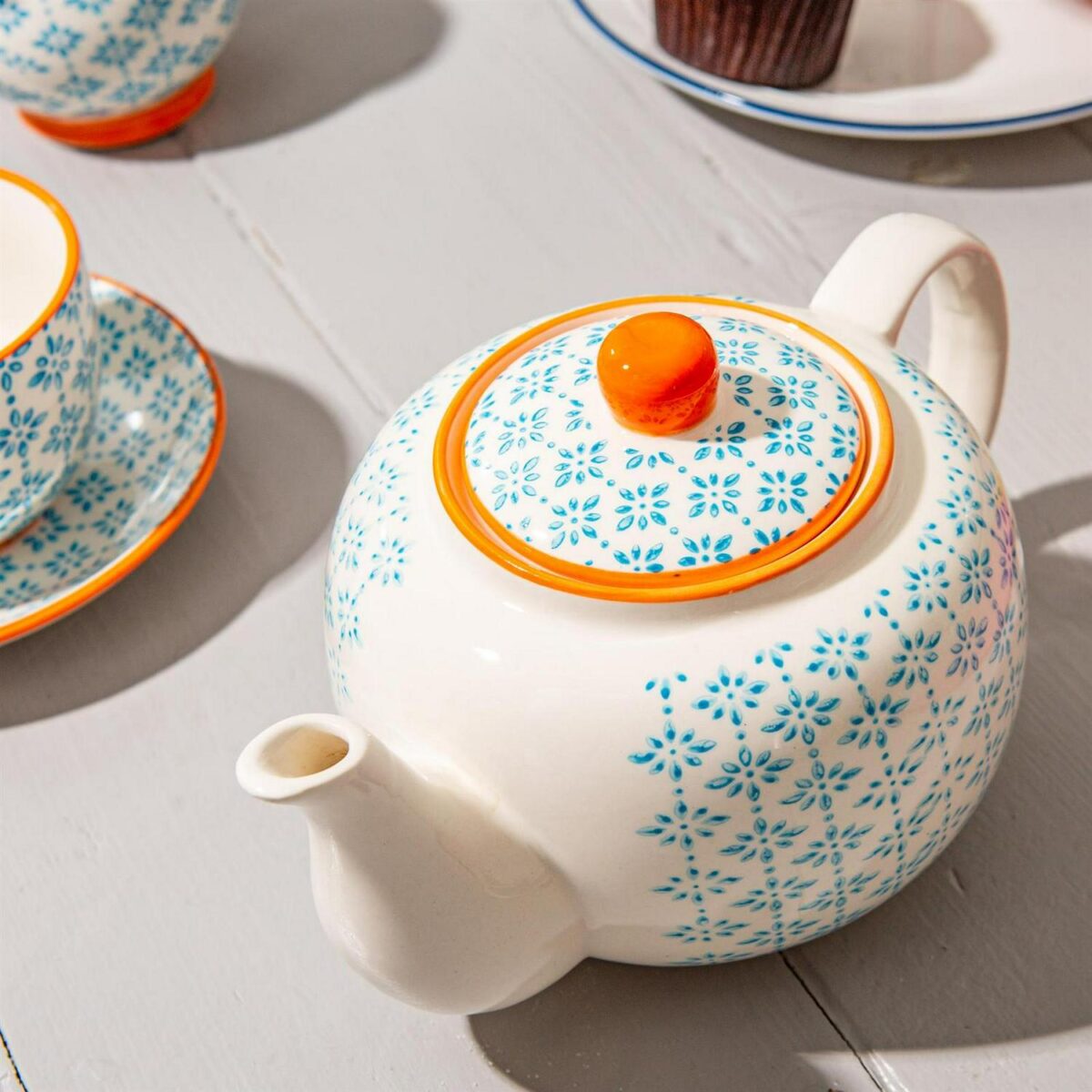 Ceramic Teapot Porcelain Vintage Style Herbal Tea Serving Pot 820ml, Blue Orange - Image 5