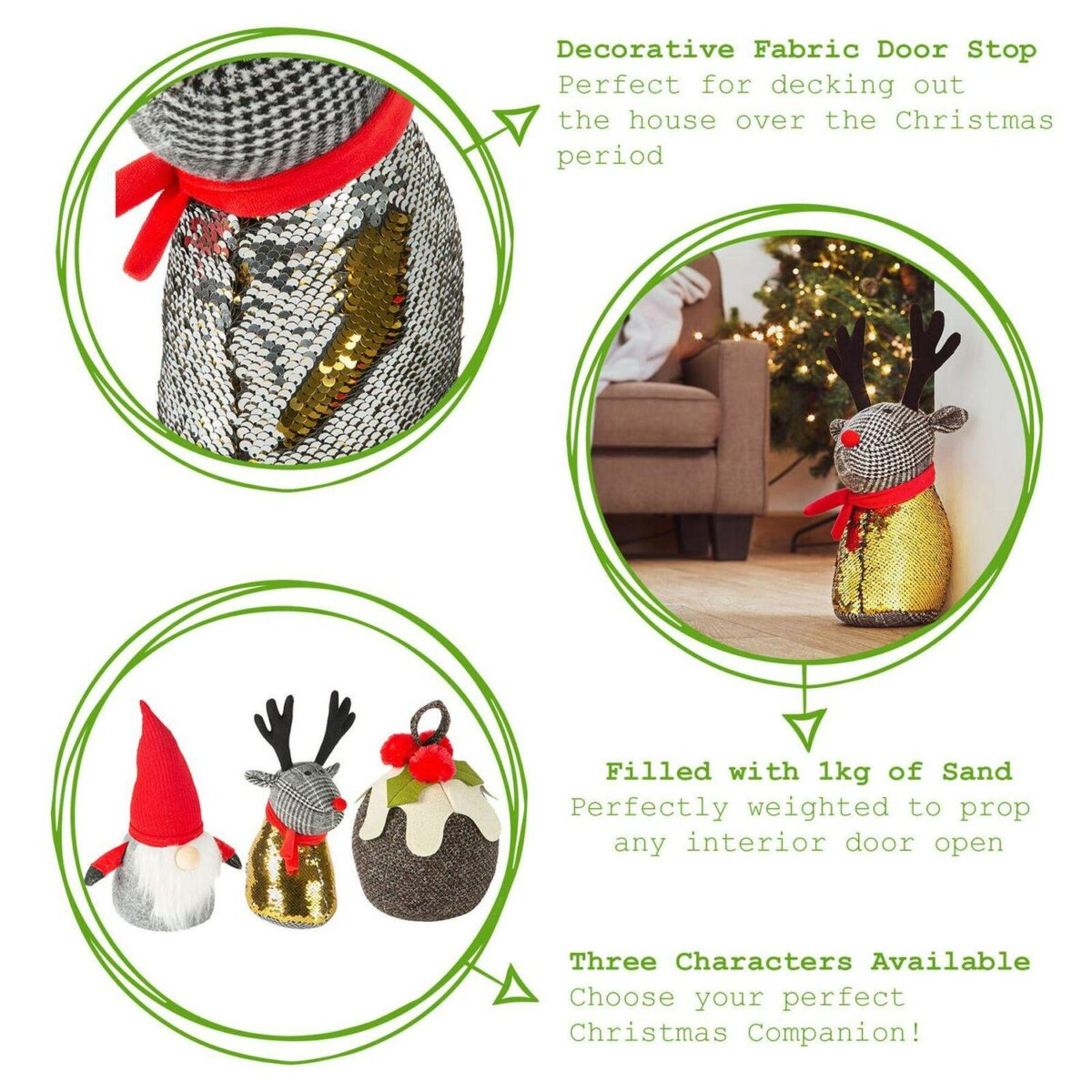 Christmas Door Stop Novelty Decorative Interior Weighted Doorstop Reindeer - Image 2