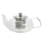 Clear Glass Teapot with Infuser for Loose Leaf Tea - 800ml - Oval Vintage Pot