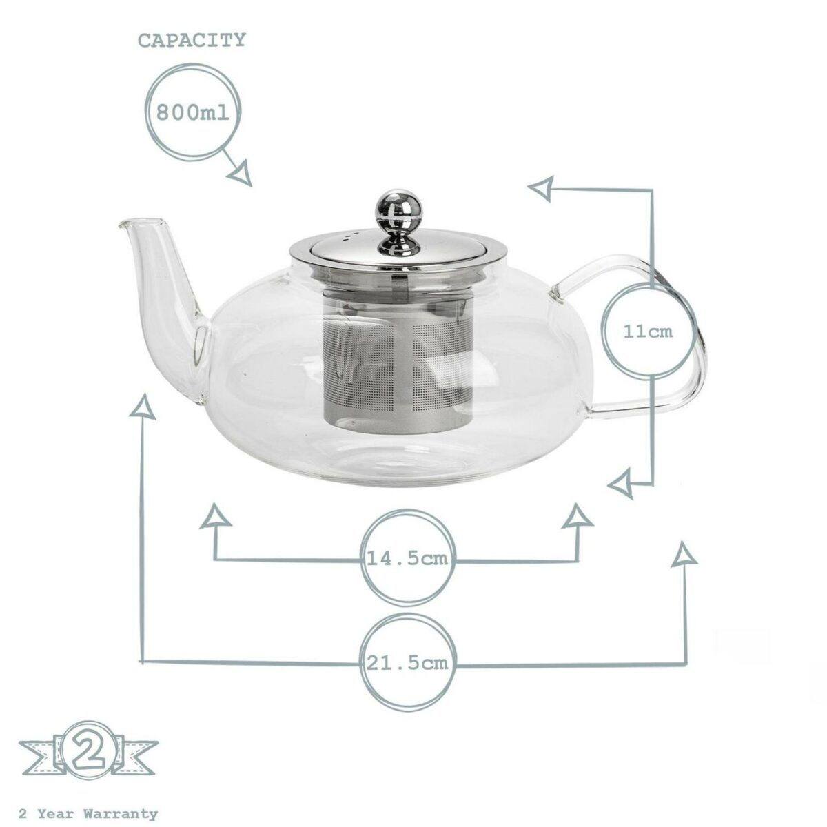 Clear Glass Teapot with Infuser for Loose Leaf Tea - 800ml - Oval Vintage Pot - Image 3