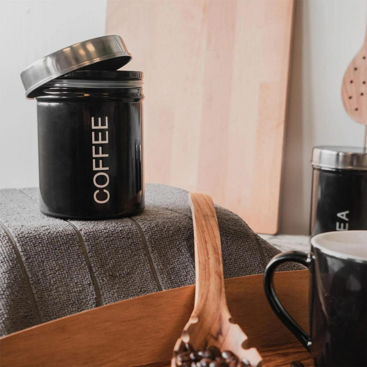 Coffee Storage Canister Kitchen Canisters Jars Pots Jar Container Metal Black - Image 5