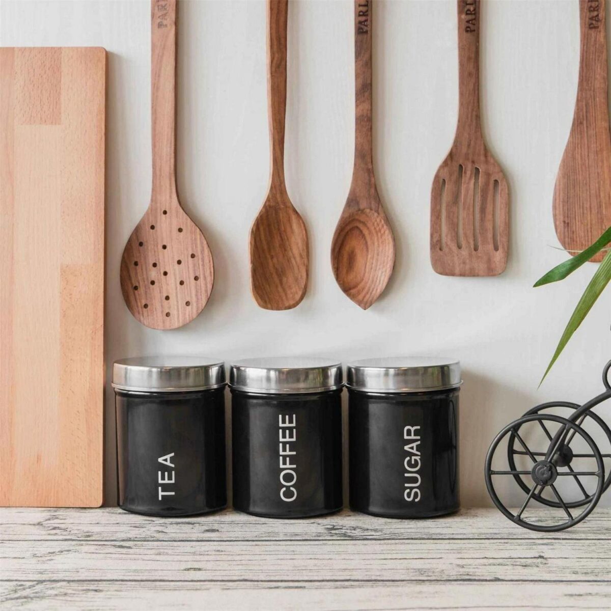 Coffee Storage Canister Kitchen Canisters Jars Pots Jar Container Metal Black - Image 6