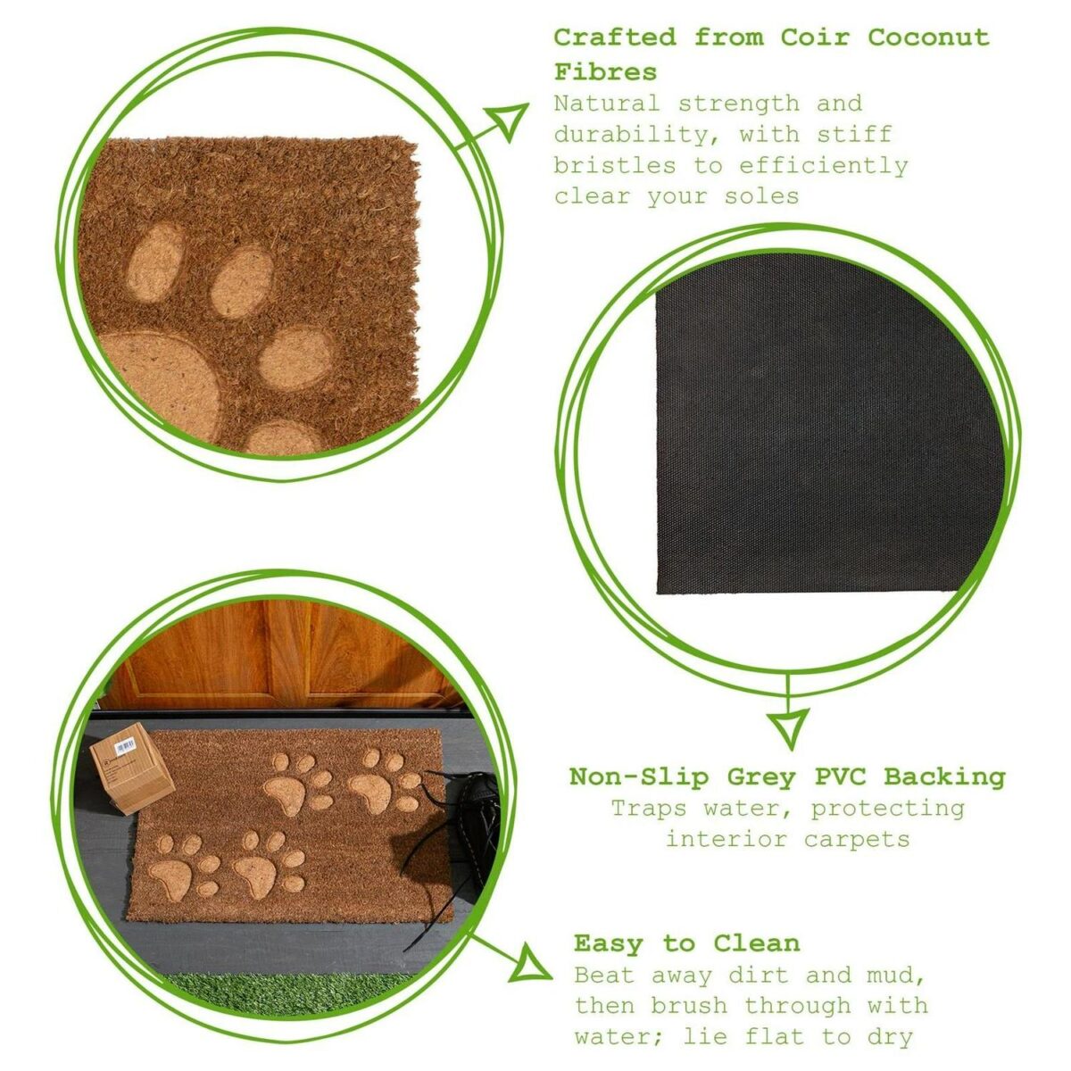 Coir Door Mat Coconut Indoor Outdoor Welcome Mats 60 x 40cm Embossed Paw Prints - Image 2