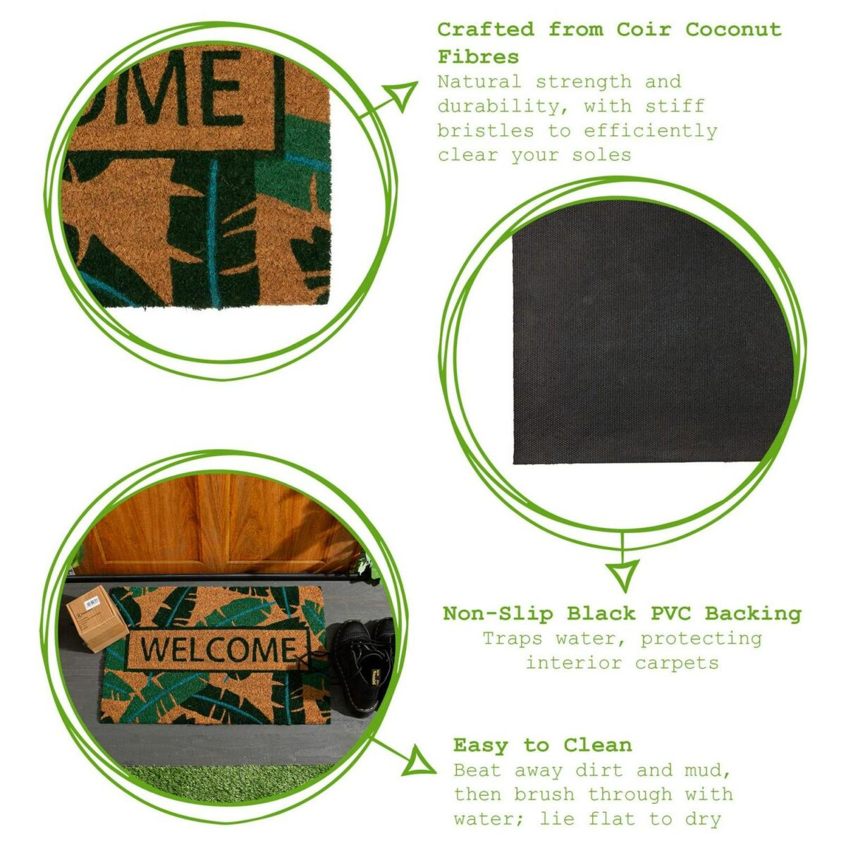 Coir Door Mat Coconut Indoor Outdoor Welcome Mats 60 x 40cm Banana Leaf - Image 2