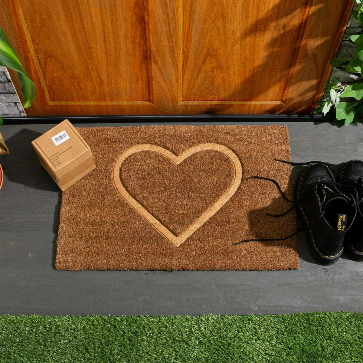 Coir Door Mat Natural Indoor Outdoor Welcome Mats 60 x 40cm Embossed Heart - Image 6