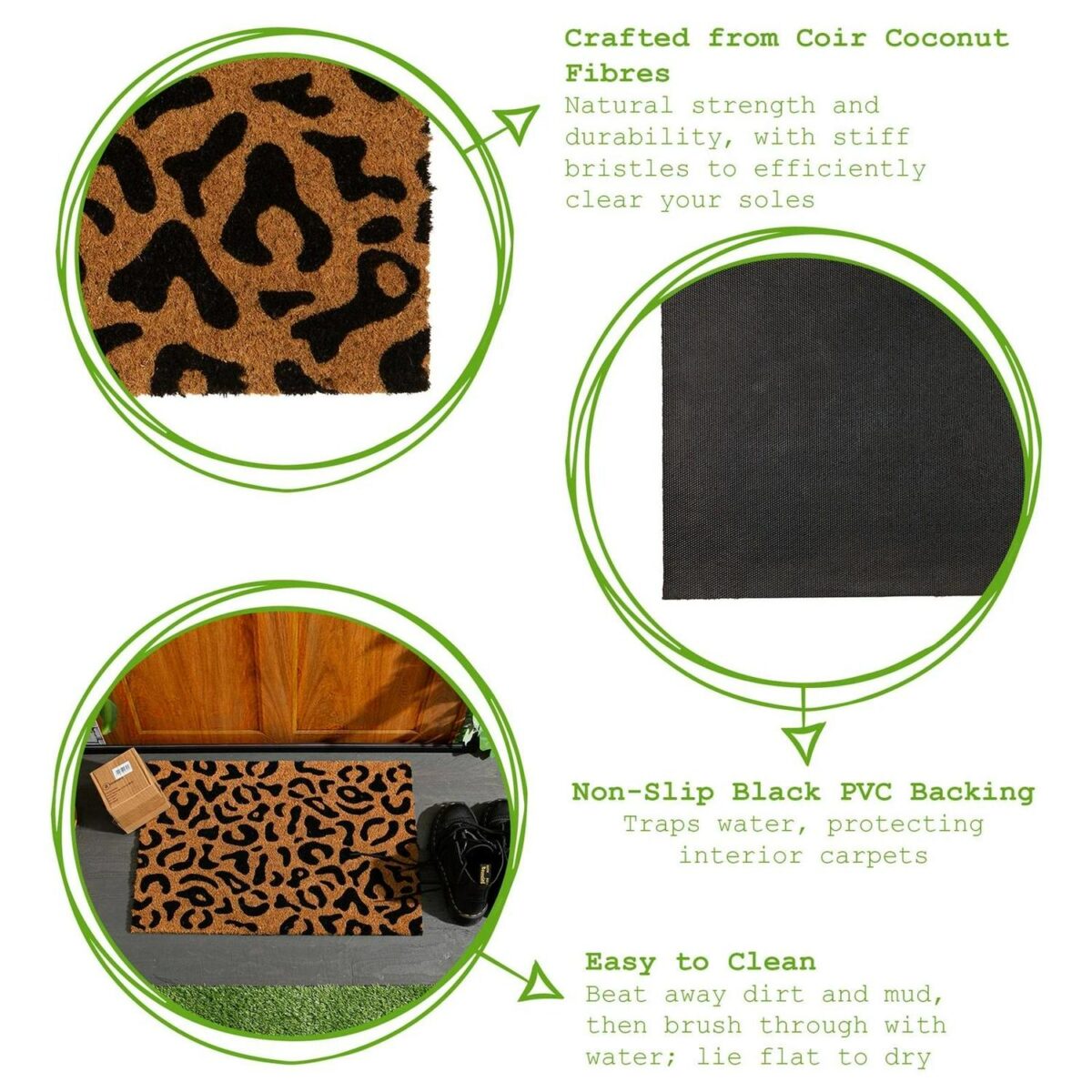 Coir Door Mat Natural Coconut Indoor Outdoor Welcome Mats 60 x 40cm Leopard - Image 2