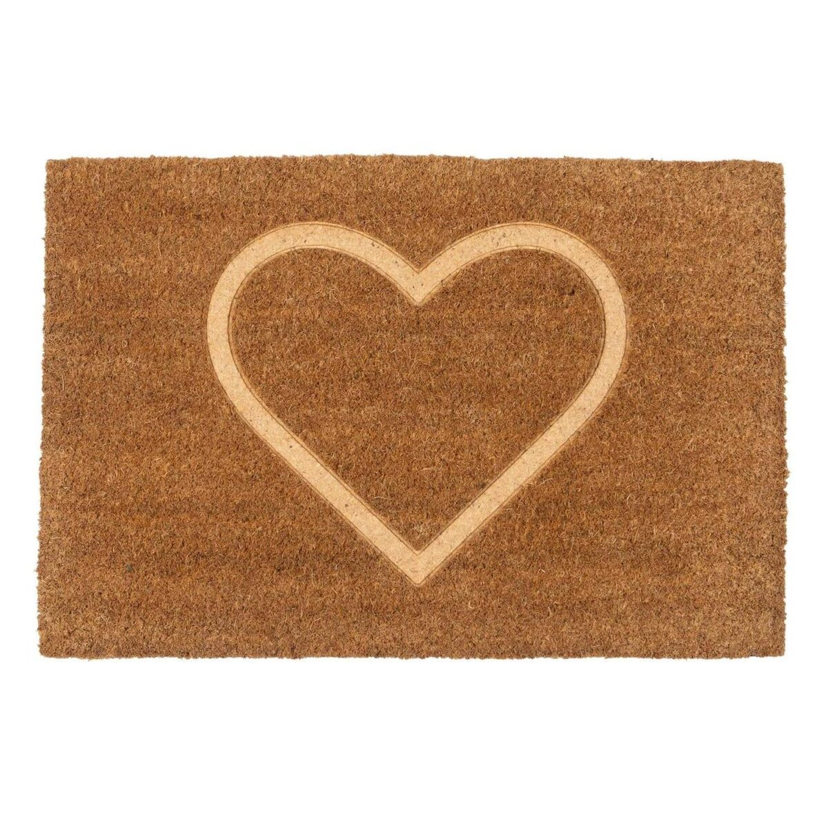 Coir Door Mat Natural Indoor Outdoor Welcome Mats 60 x 40cm Embossed Heart - Image 1
