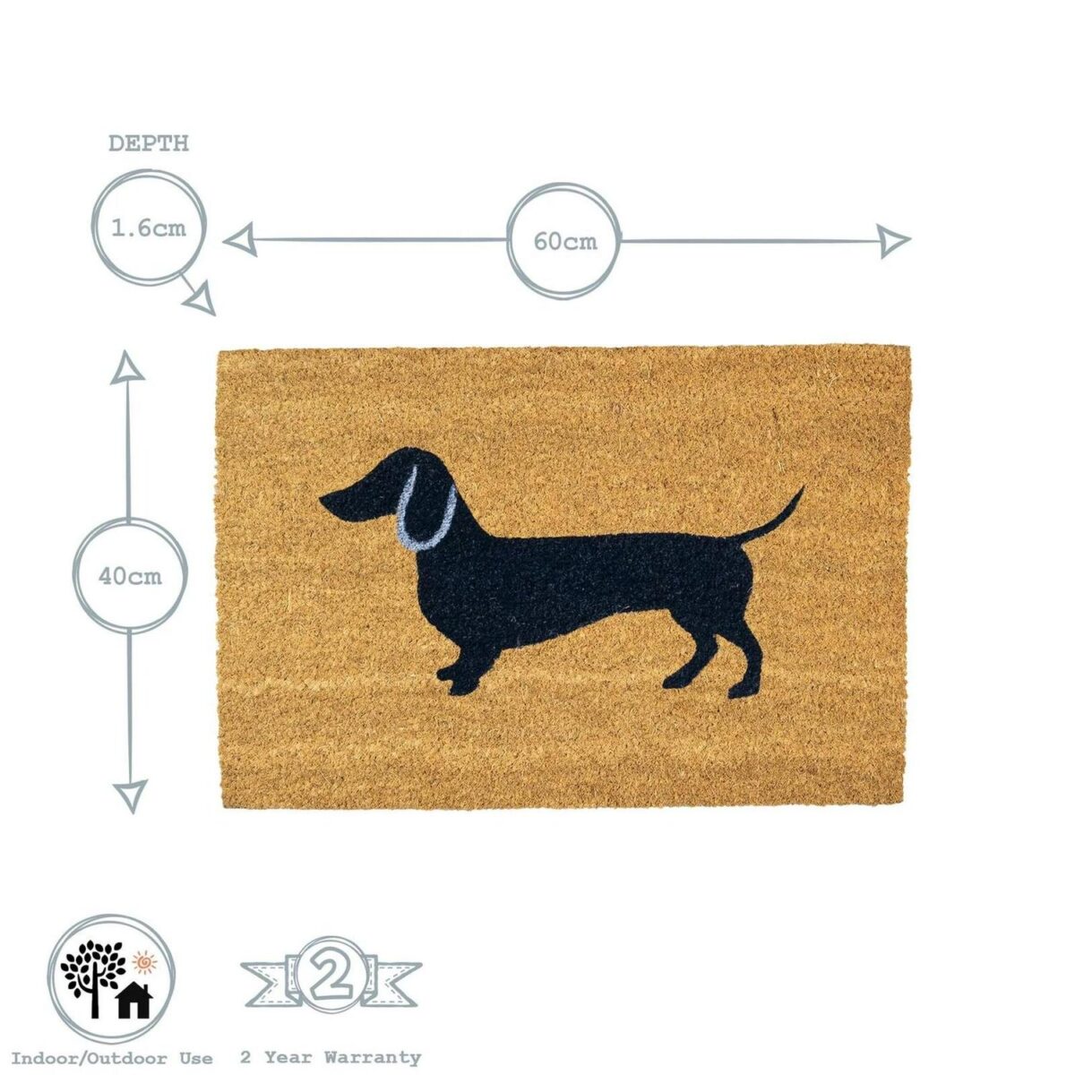 Coir Door Mat Natural Coconut Indoor Outdoor Welcome Mats 60 x 40cm Sausage Dog - Image 3