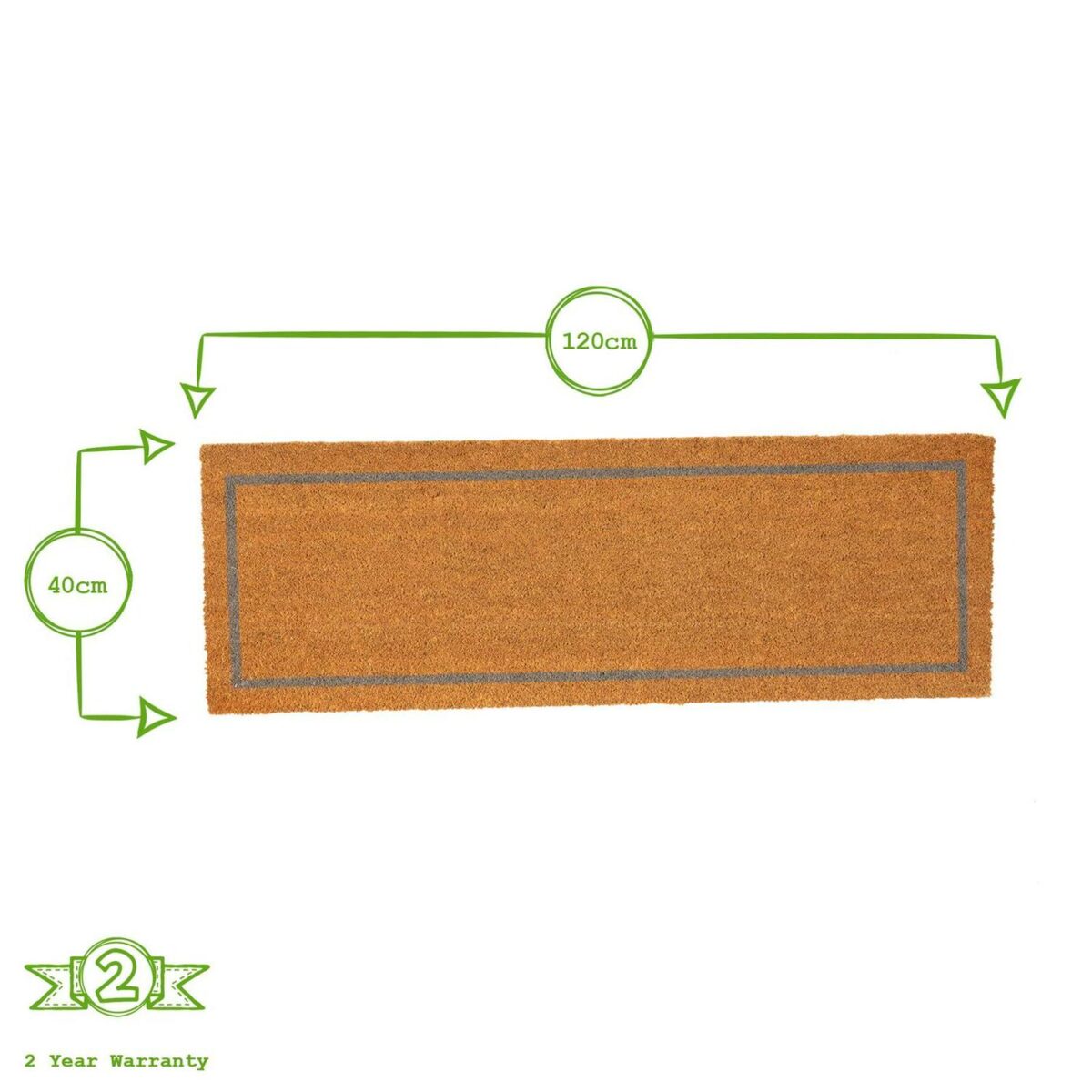Coir Double Door Mat Natural Indoor Outdoor Welcome Mats 120 x 40cm Grey Inset - Image 3