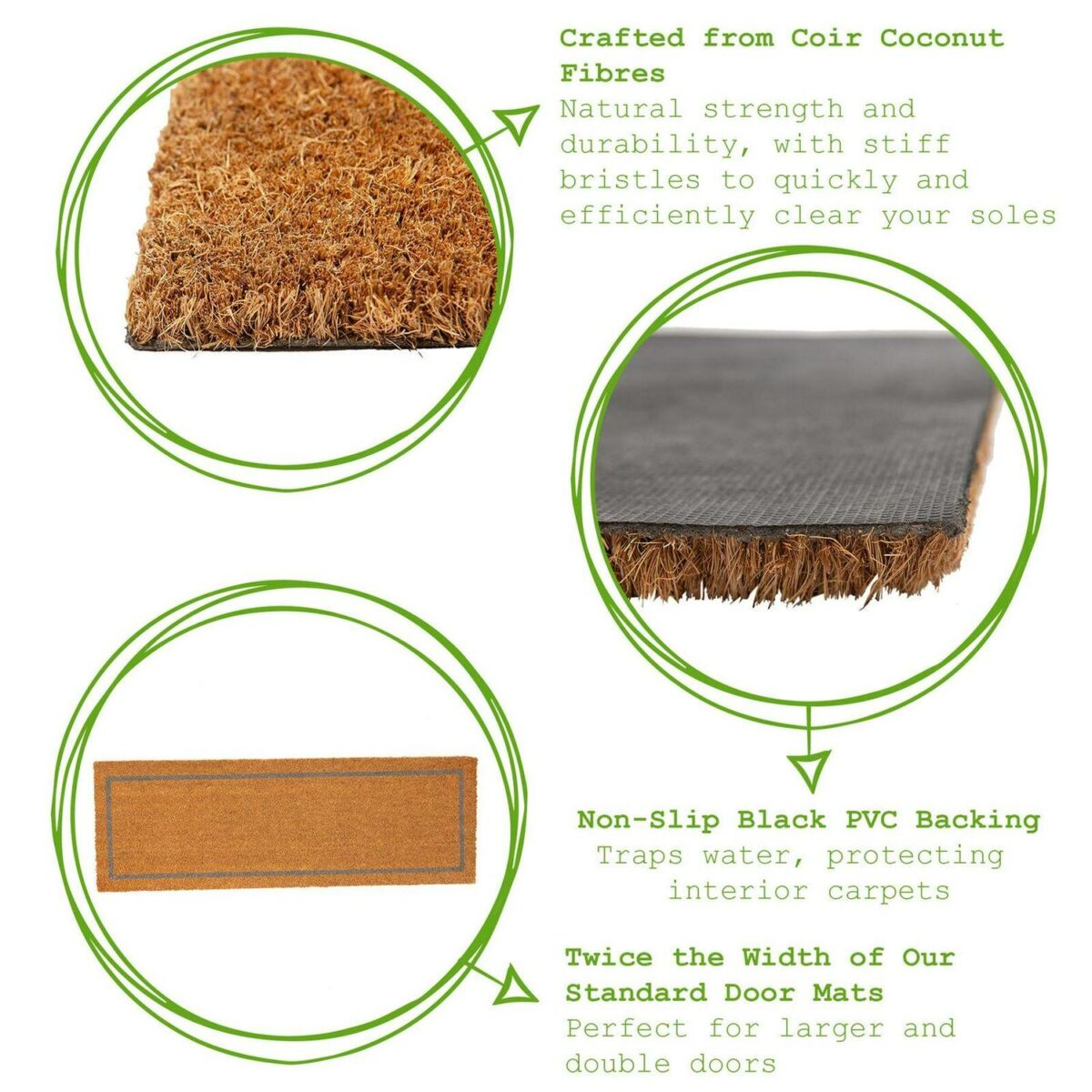 Coir Double Door Mat Natural Indoor Outdoor Welcome Mats 120 x 40cm Grey Inset - Image 2