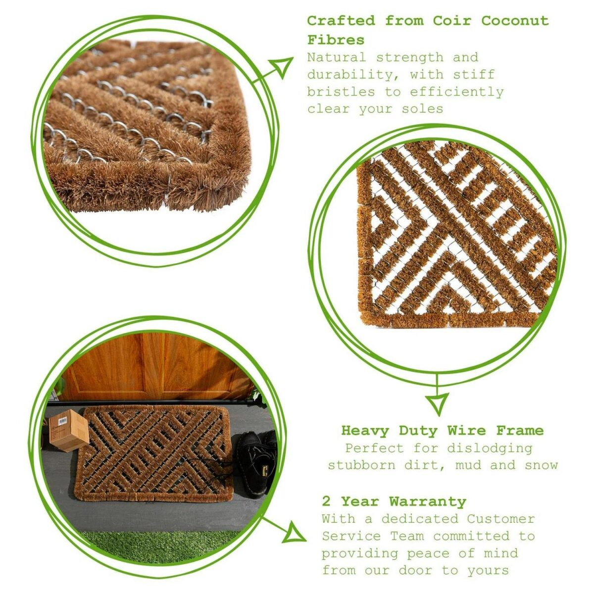 Coir Scraper Door Mat Wire Outdoor Boot Scrubber Welcome Mats 60 x 40cm Natural - Image 2