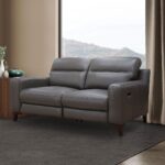 Colby Dark Grey Leather 2 Seater Sofa with Power Footrests