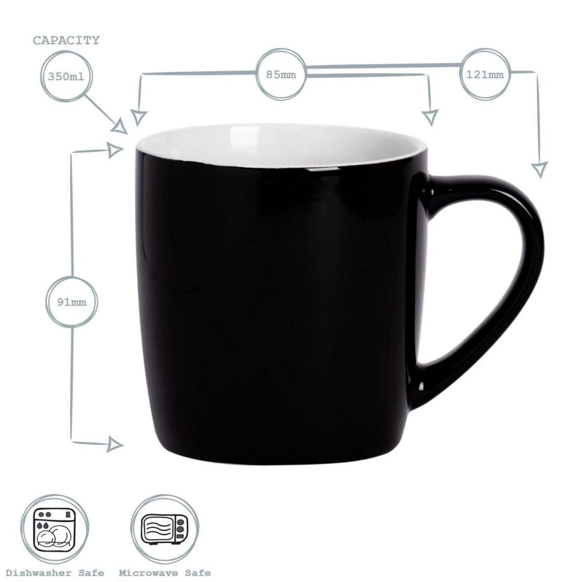 Coloured Coffee Mug Modern Porcelain Cappuccino Tea Cup 350ml Black - Image 3