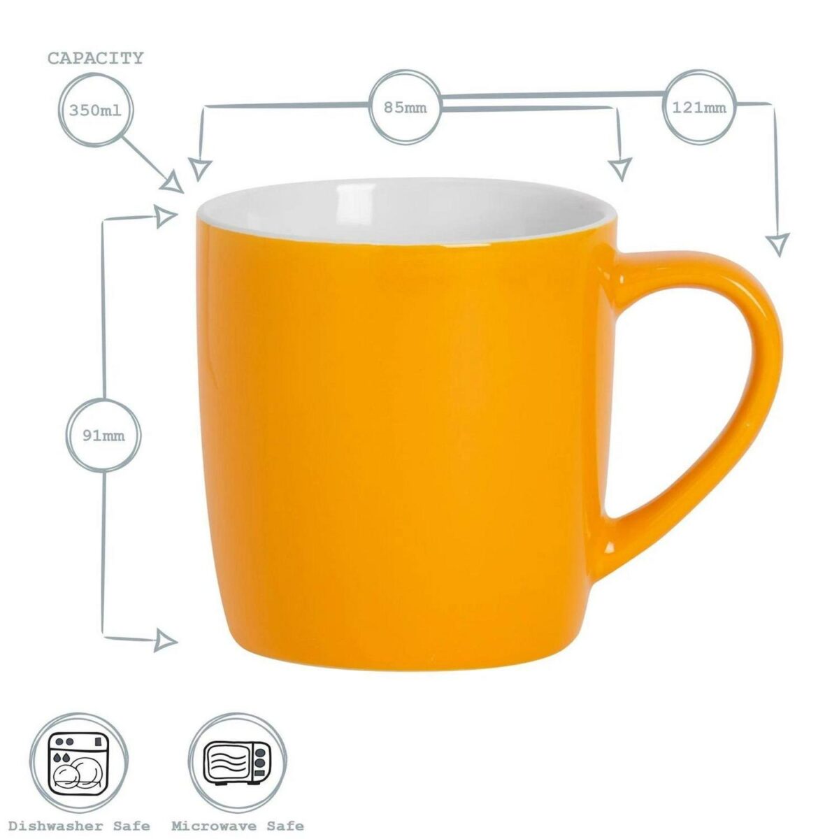 Coloured Coffee Mug Modern Porcelain Cappuccino Tea Cup 350ml Yellow - Image 3