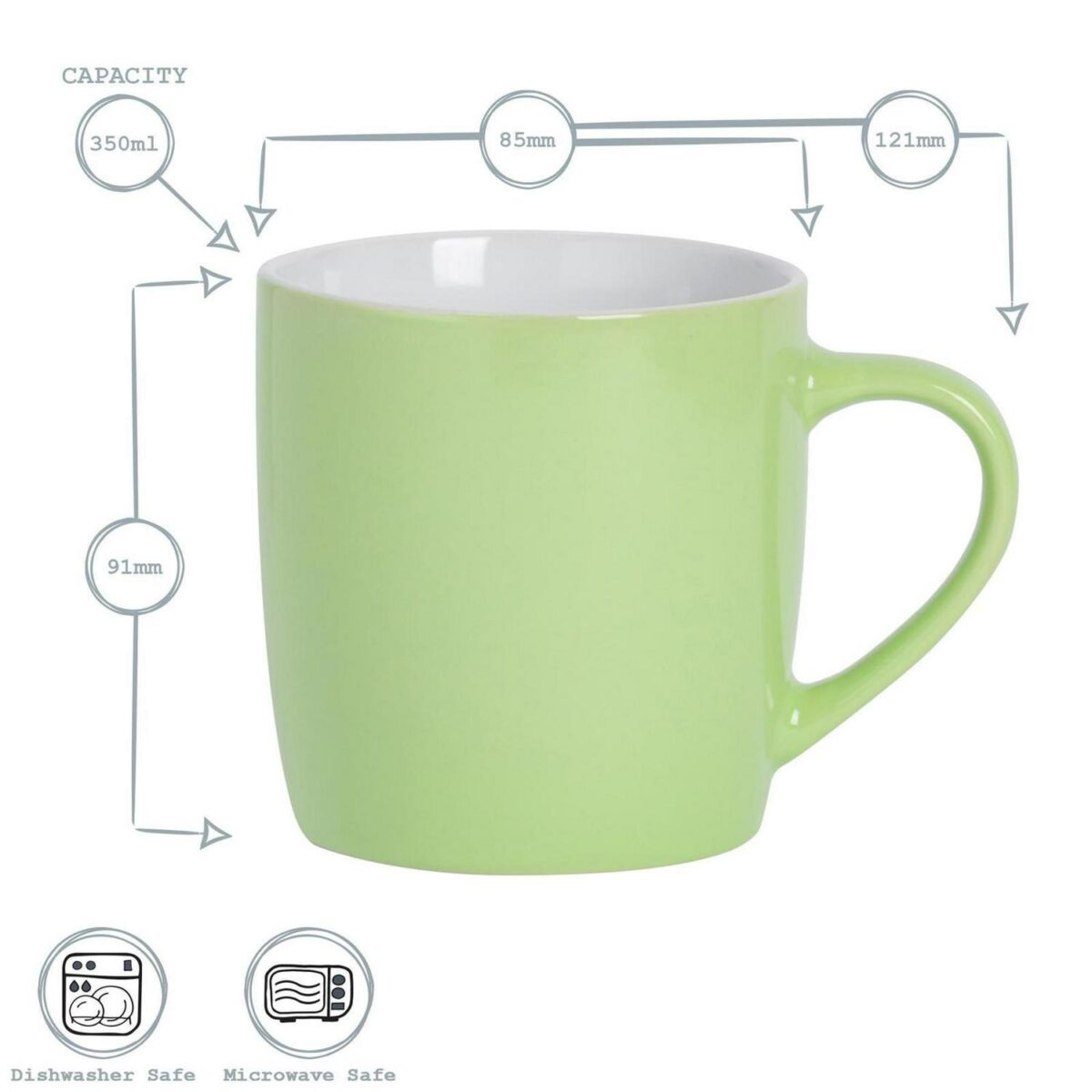 Coloured Coffee Mug Modern Porcelain Cappuccino Tea Cup 350ml Green - Image 3