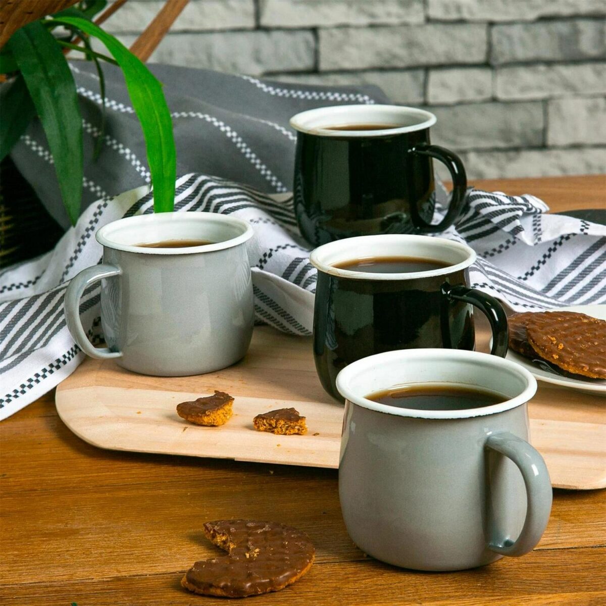 Coloured Enamel Belly Mugs Metal Camping Tea Coffee Hot Drinks 375ml Black/Grey - Image 4