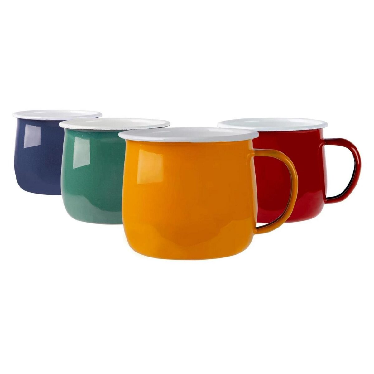 Coloured Enamel Belly Mugs Metal Camping Tea Coffee Cups 375ml 4 Colours - Image 1
