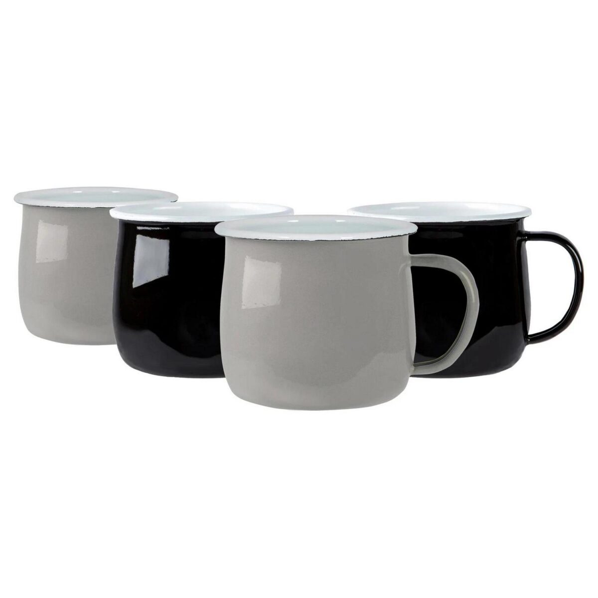 Coloured Enamel Belly Mugs Metal Camping Tea Coffee Hot Drinks 375ml Black/Grey - Image 1