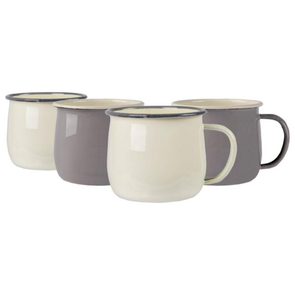 Coloured Enamel Belly Mugs Metal Camping Tea Coffee Cups 375ml Grey/Cream