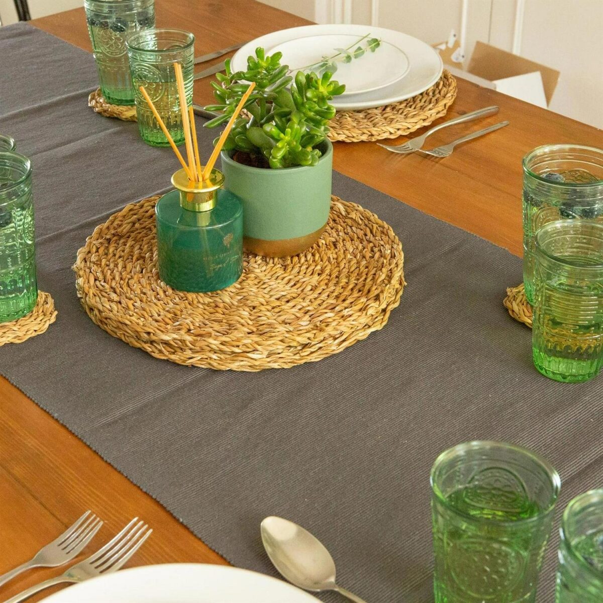 Cotton Fabric Table Runner Long Kitchen Party Decoration 48cm x 183cm Grey - Image 6