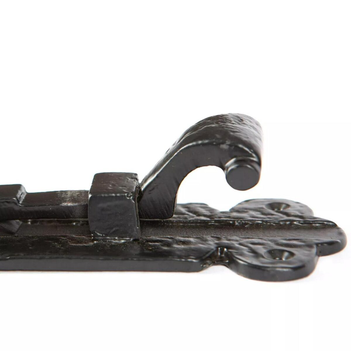 Cranked Antique Fish Tail Bolt Cast Iron Ornate Door Bolts W200mm Black - Image 3