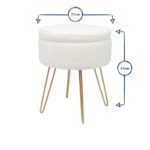 Cream Round Boucle Storage Footstool Ottoman Stool Seat Hairpin Legs H46 x D37cm - Image 3