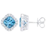 Cushion Cut Blue Topaz and 0.27ctw Diamond Earrings, 14ct White Gold - Image 4