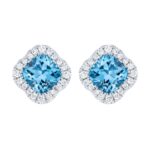 Cushion Cut Blue Topaz and 0.27ctw Diamond Earrings, 14ct White Gold - Image 3