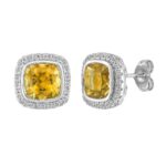 Cushion Cut Citrine and 0.23ctw Diamond Stud Earrings, 14ct White Gold - Image 3