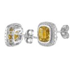 Cushion Cut Citrine and 0.23ctw Diamond Stud Earrings, 14ct White Gold - Image 4
