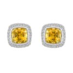 Cushion Cut Citrine and 0.23ctw Diamond Stud Earrings, 14ct White Gold