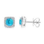 Cushion Cut Swiss Blue Topaz and 0.13ctw Diamond Stud Earrings, 14ct White Gold - Image 3