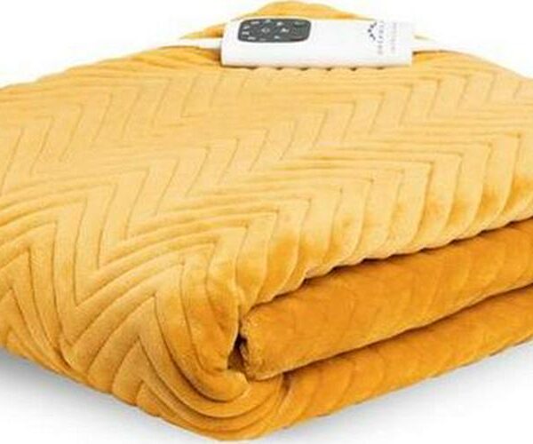 DREAMLAND Hurry Home Deluxe Velvet Heated Throw - Mustard, 160 x 120 cm